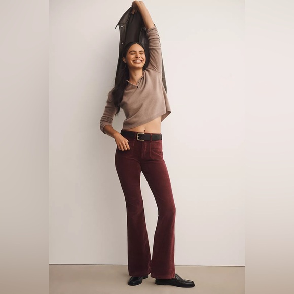 Anthropologie Pilcro Icon Flare Wine Burgundy Couderoy Pants western 28 Tall NWT - Picture 2 of 9
